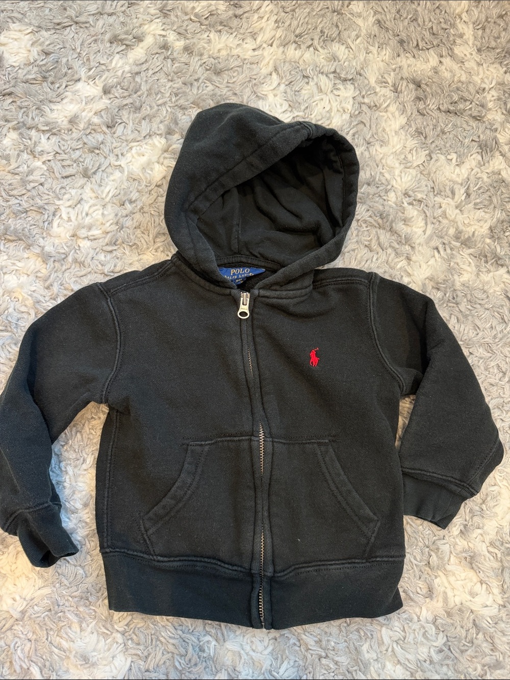 Polo by Ralph Lauren Black Kids Zip Hoodie with Red Pony